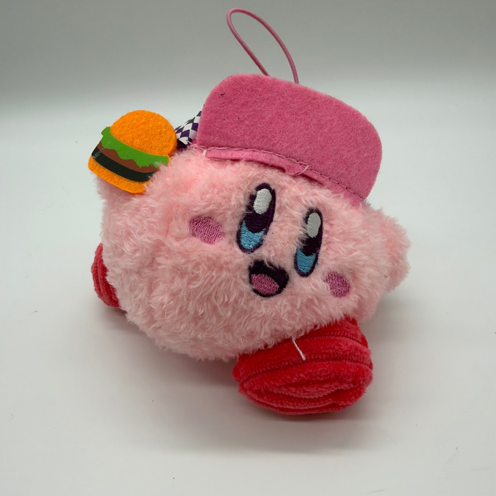 Nintendo Kirby Plush Mascot Burger Fast Food Hat Pink Stuffed Toy Keychain